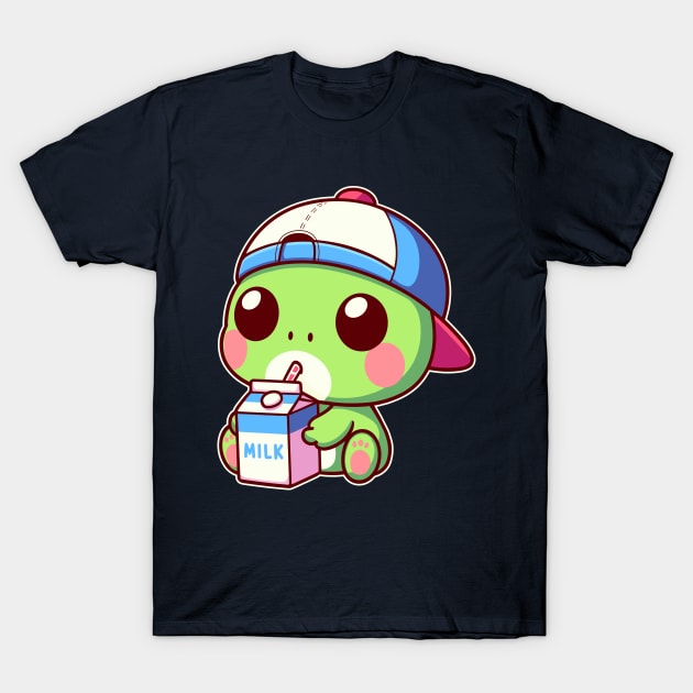 Cute Frog Drinking Milk Kawaii Anime Toad T-Shirt by Cuteness Klub